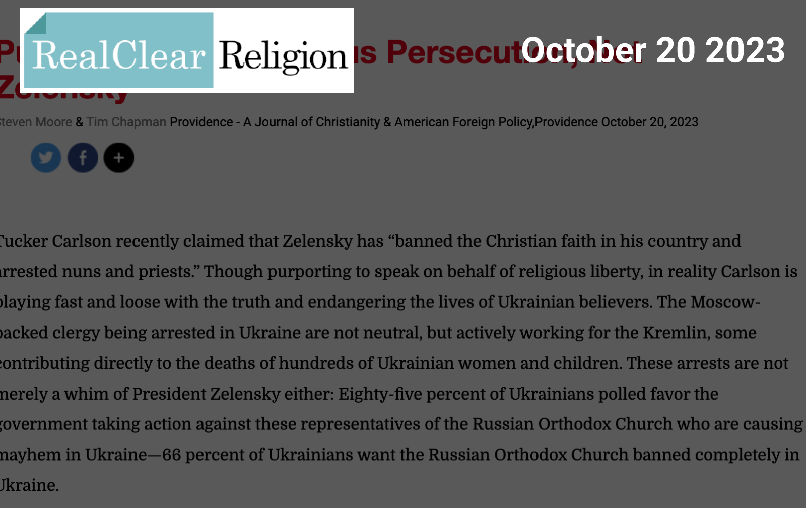 Putin practices religious persecution, NOT Zelensky